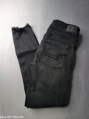 American Eagle Outfitters Black Frayed Hem Skinny Jeans